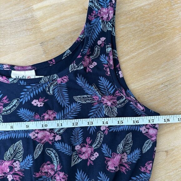 Mata Traders Maxi Dress Sz L Floral Navy Boho Jersey Knit Organic Cotton Stretch - Picture 6 of 9